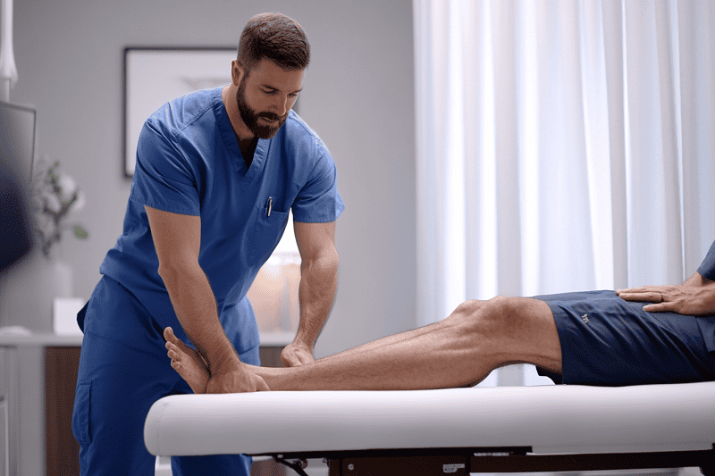 male chiropractor focusing on ankles