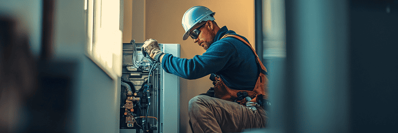 HVAC technician installs a new system in a residential area