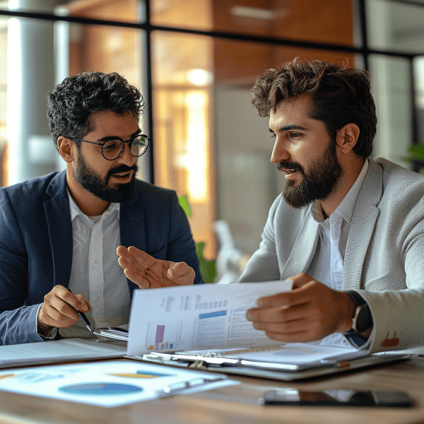 financial advisor explaining report to client