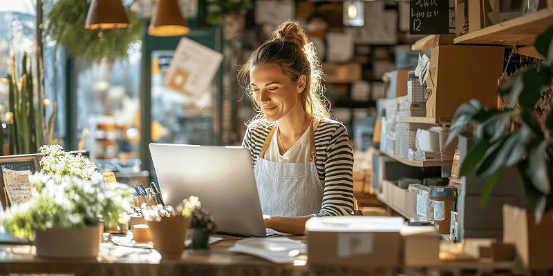 florist business owner working on a laptop