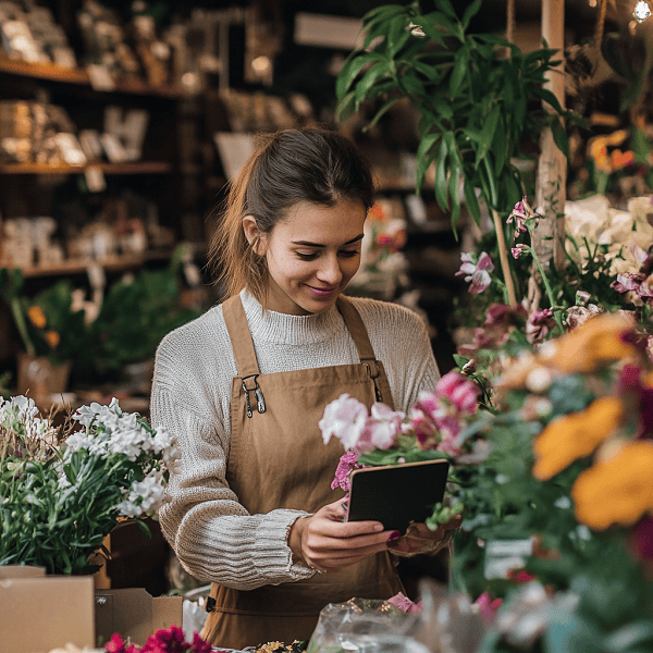 florist working on contactless payment order