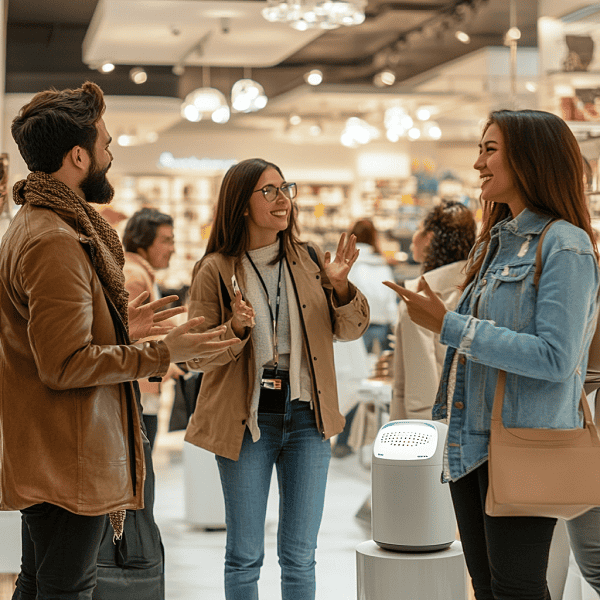 customers in a stylish furniture store