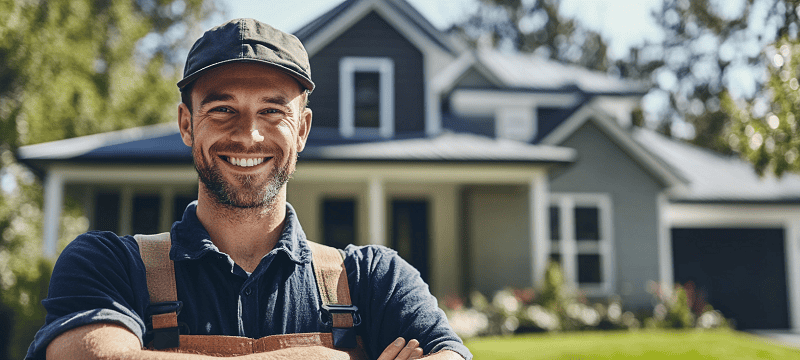 home inspector and electrician standing outside of home