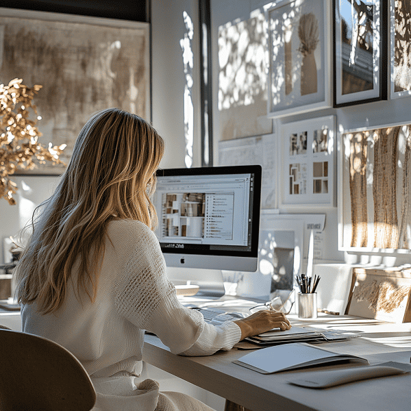 female interior designer working on her computer