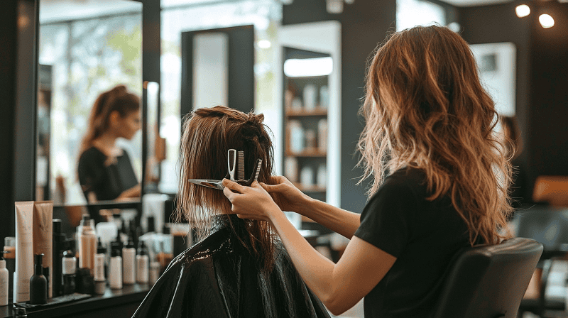 hairdresser working on woman's hair