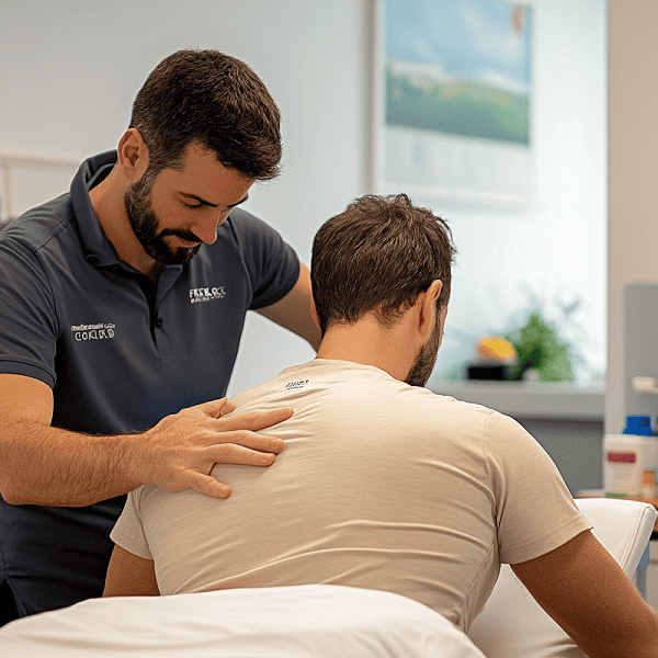 chiropractor thoroughly examining patient in office