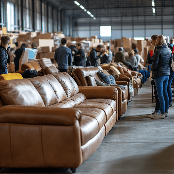 customers in a furniture warehouse sale