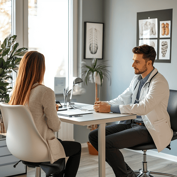 professional chiropractor discussing program with patient