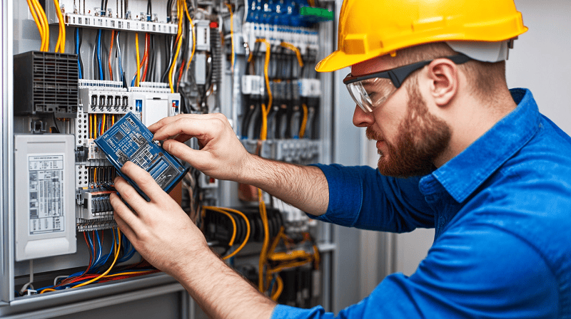 professional electrician working on wiring