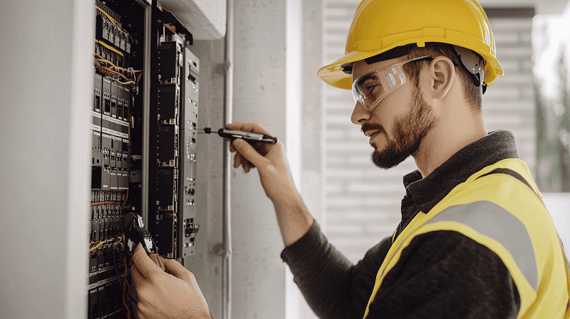 electrician inspecting home wiring