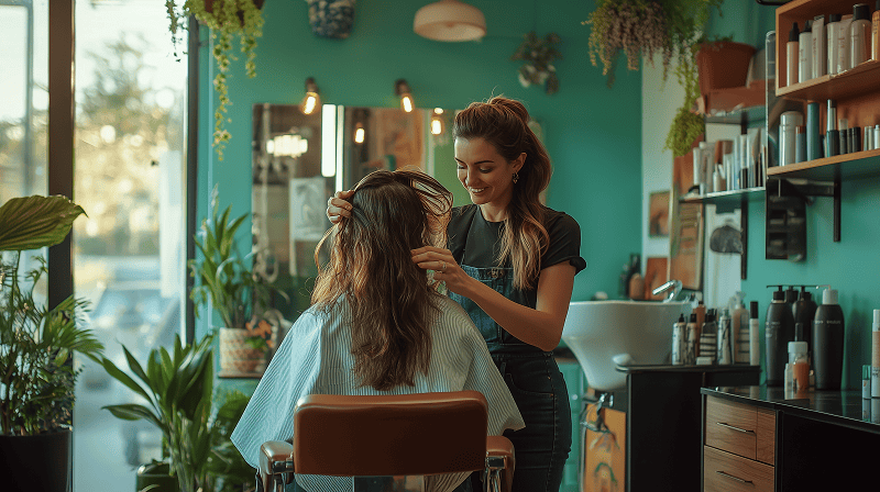 hairstylist working on customer hair