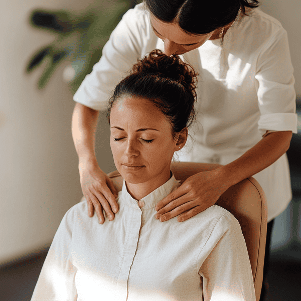 female chiropractor in clinic with female patient