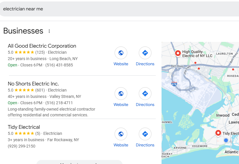 electrician near me google query