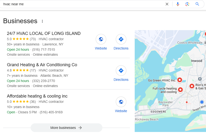 HVAC near me query from Google 