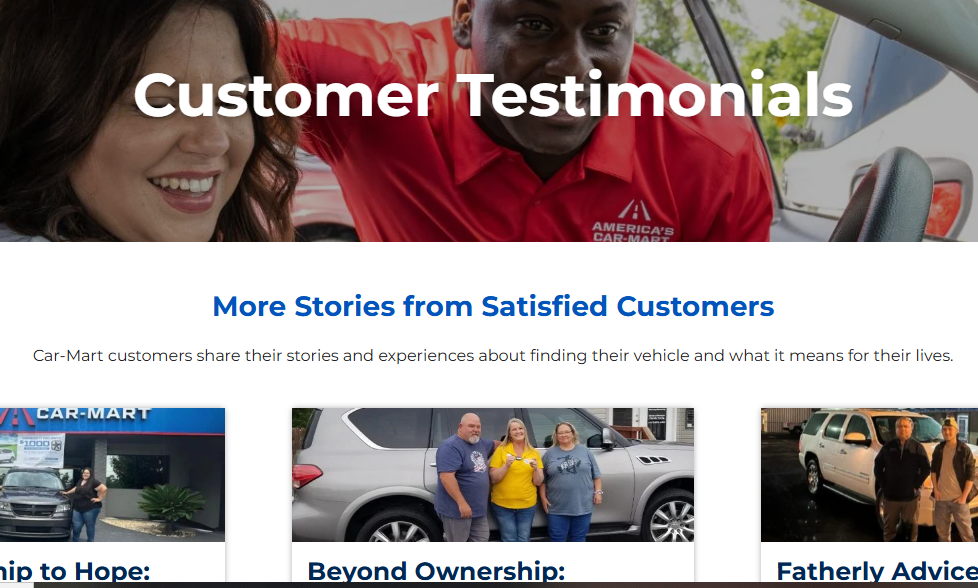 customer testimonial page from car-mart.com 