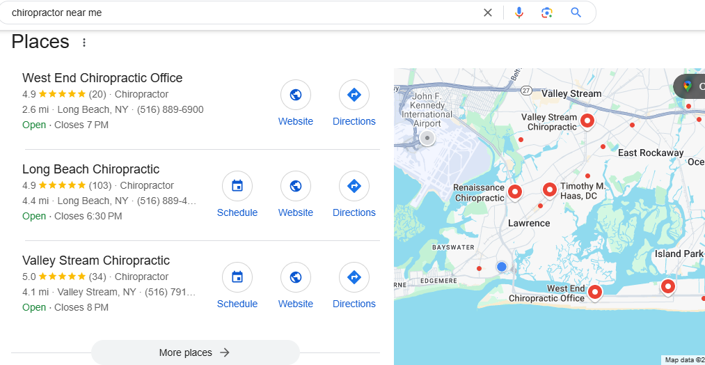 google map for keyword chiropractor near me 