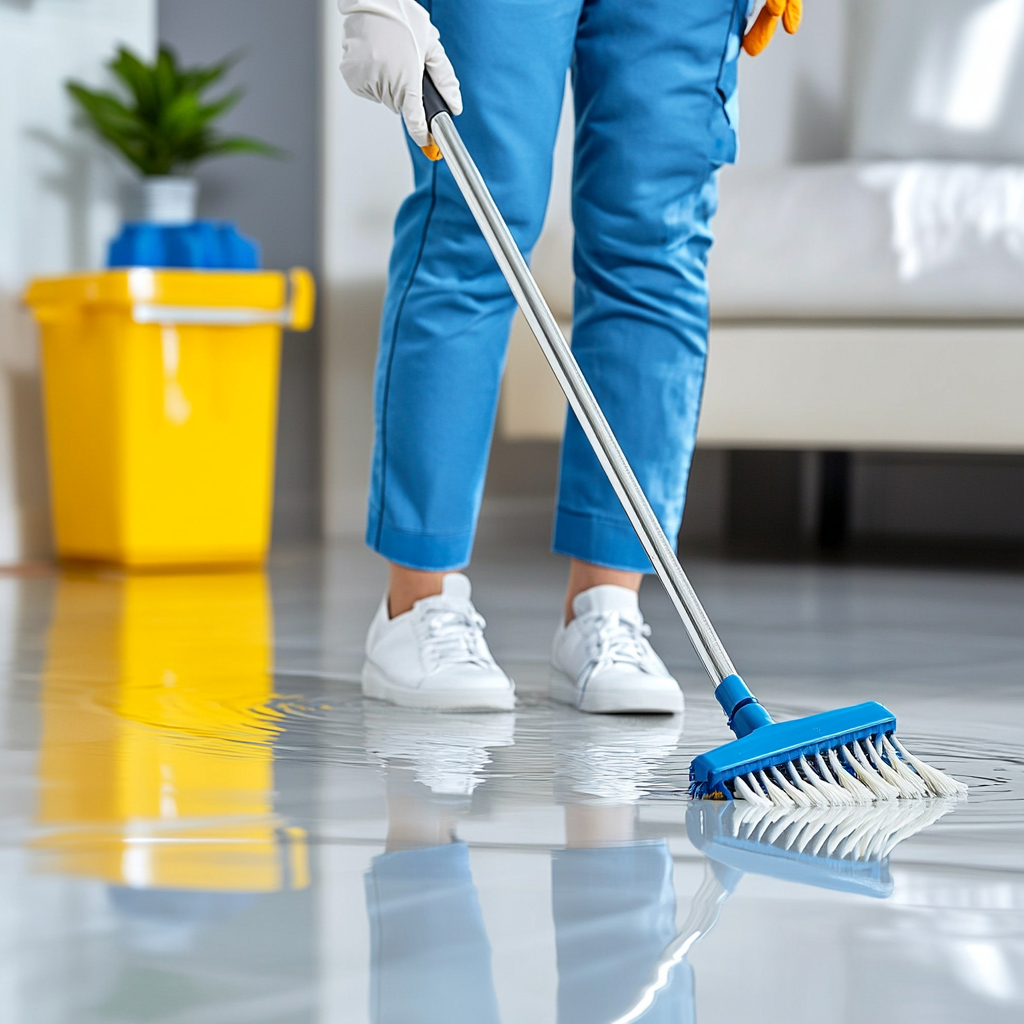 person cleaning a room